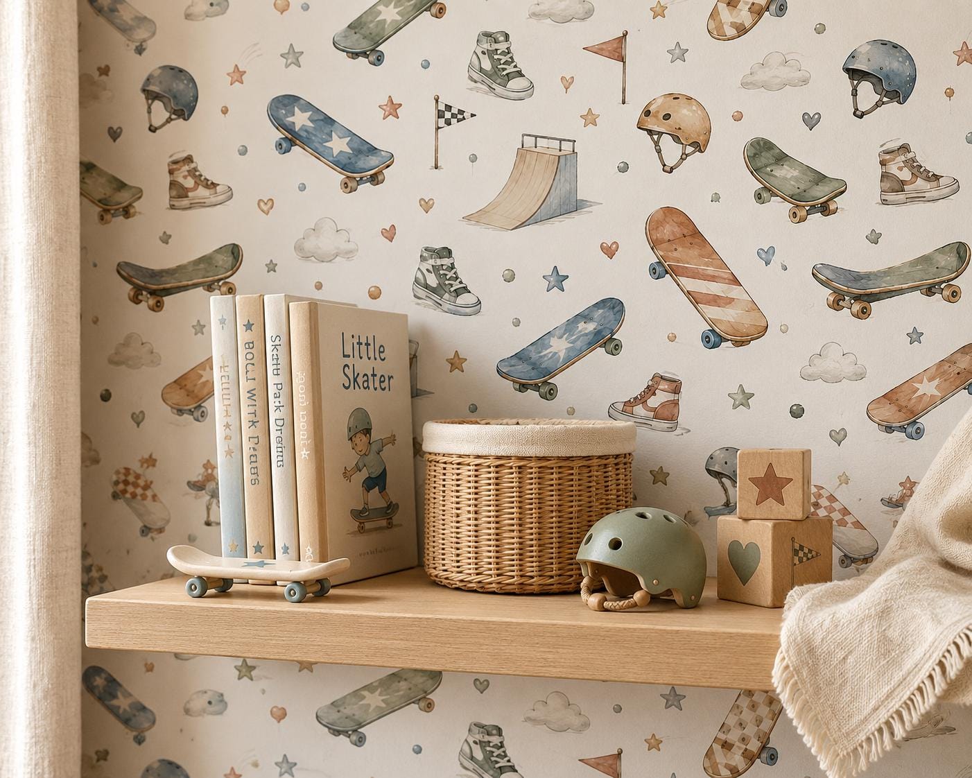 Skateboard Nursery Wallpaper: Custom Peel and Stick Wall Mural