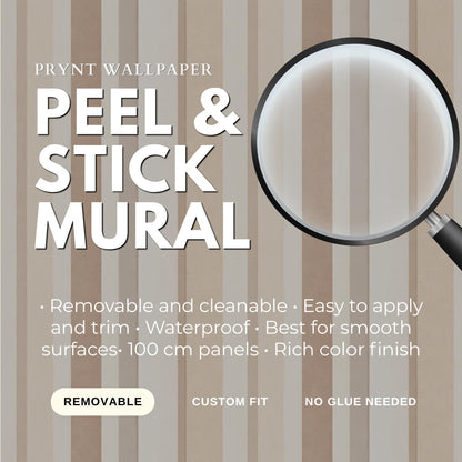 Beige Neutral Striped Wallpaper Peel and Stick Vertical Stripe Mural Minimal Modern Wall Decor