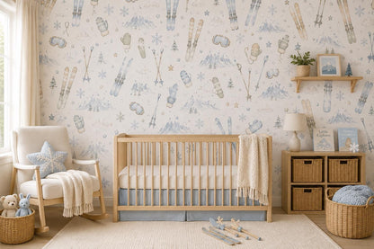 Skiing Wallpaper: Mountain Sports Nursery Wall Mural