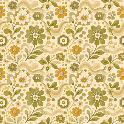 Retro Green Floral Wallpaper: Vintage Groovy Wall Mural