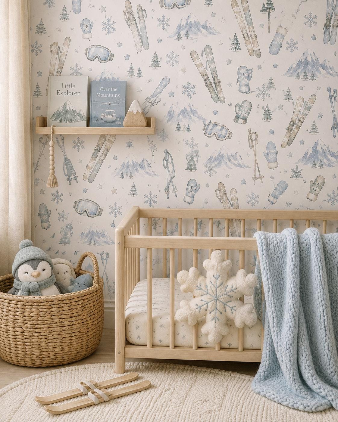 Skiing Wallpaper: Mountain Sports Nursery Wall Mural