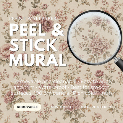 Mauve Beige Floral Wallpaper: Romantic Botanical Wall Mural