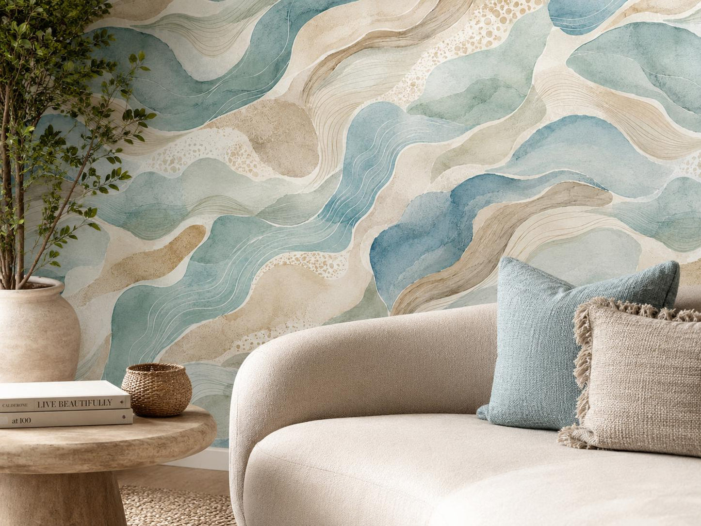 Coastal Abstract Wallpaper: Soft Ocean Wall Mural
