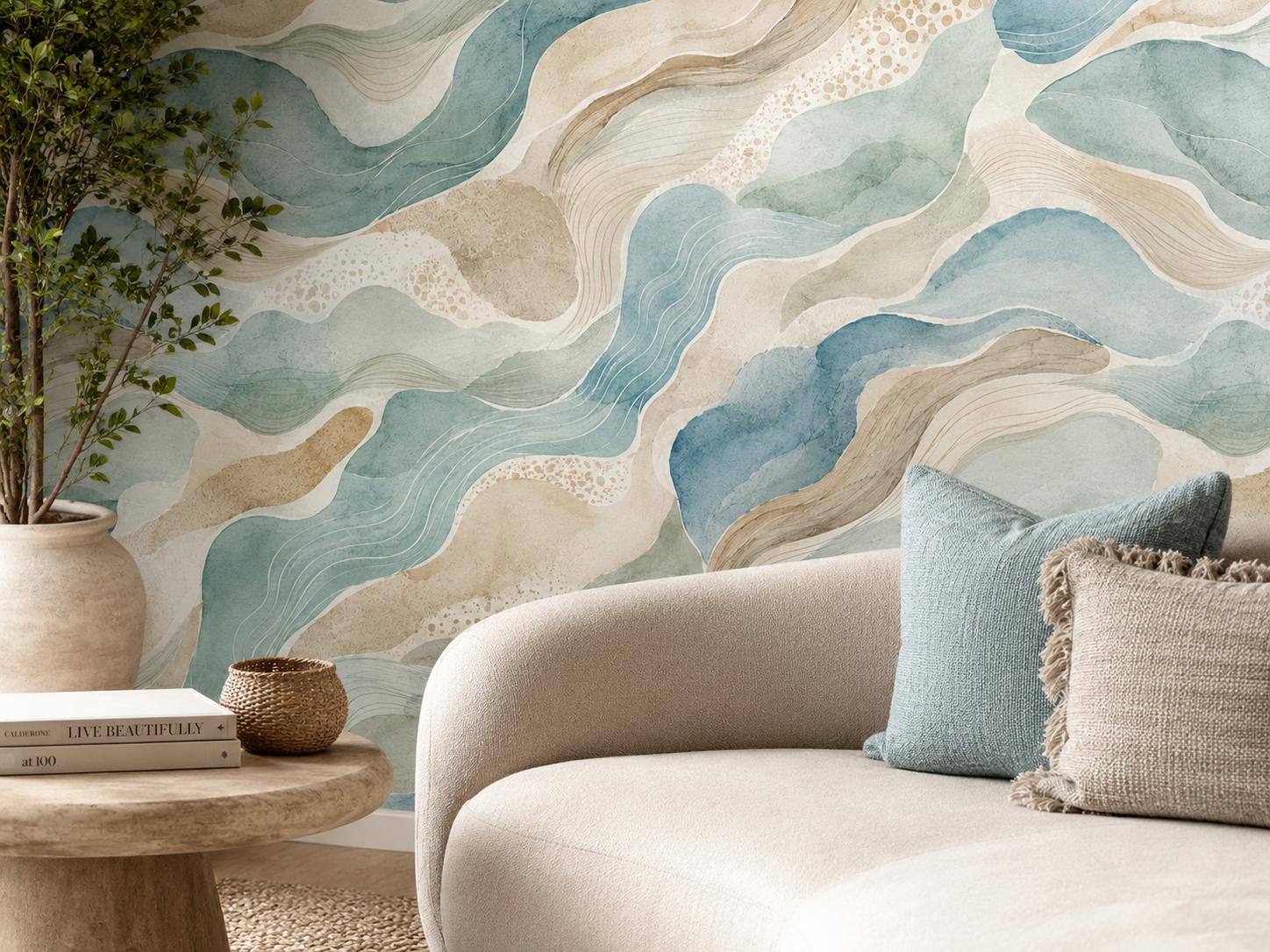 Coastal Abstract Wallpaper: Soft Ocean Wall Mural