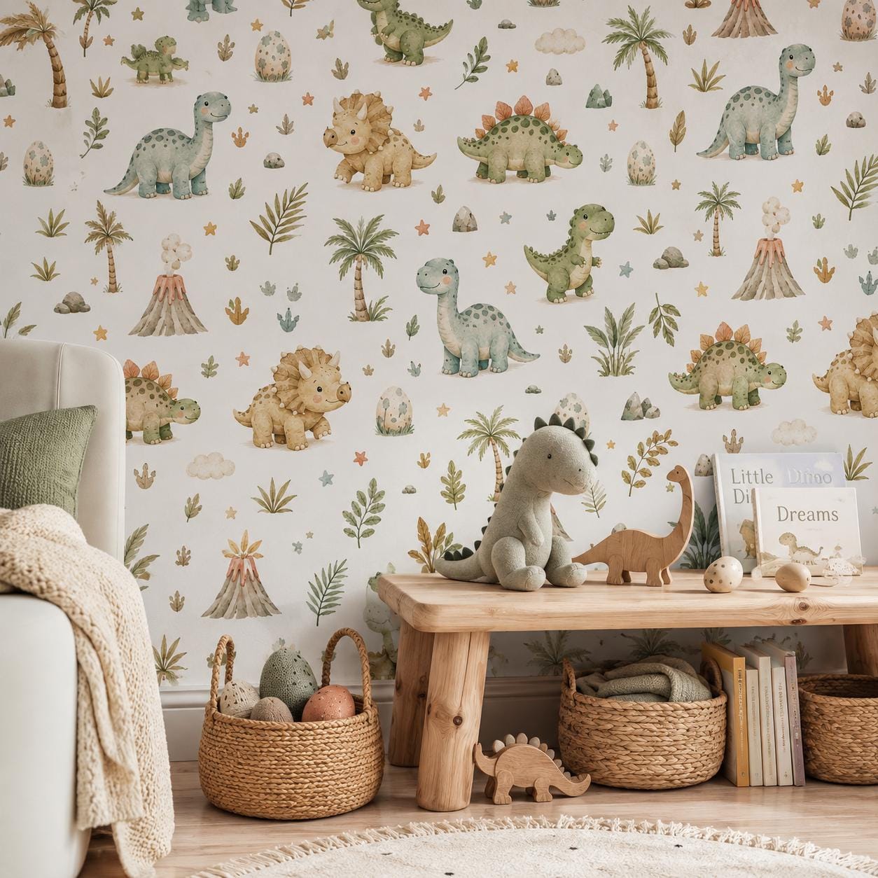 Baby Dinosaur Wallpaper: Pastel Dino Nursery Mural
