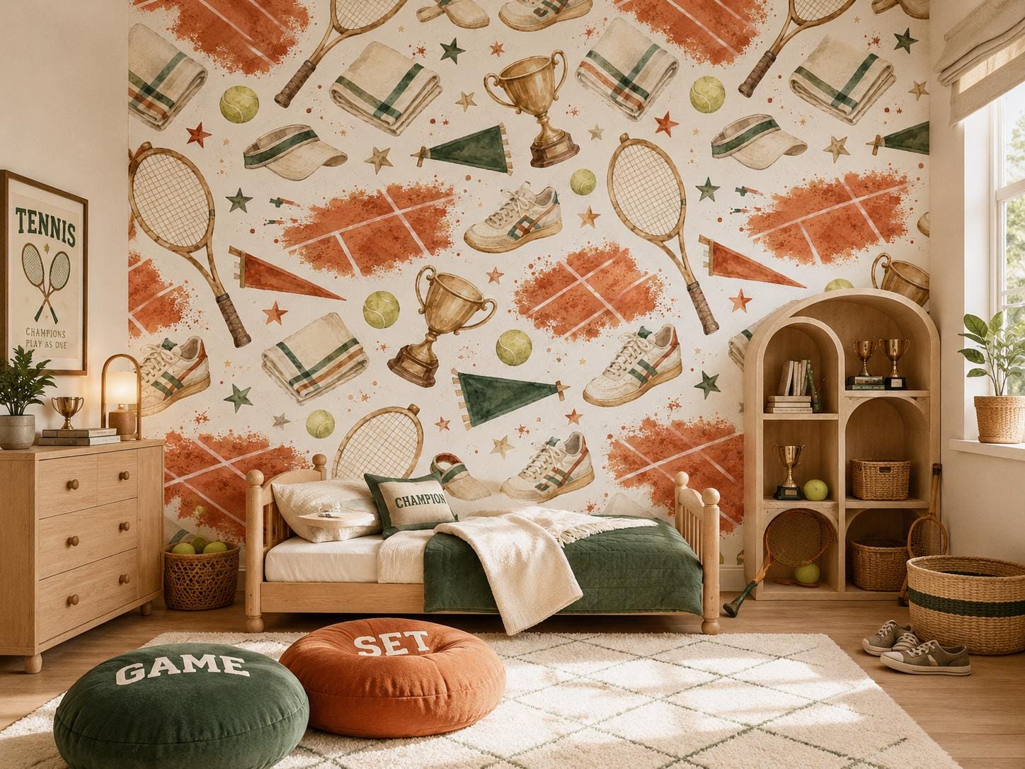 Vintage Tennis Clay Court Wallpaper: Kids Sports Wall Mural