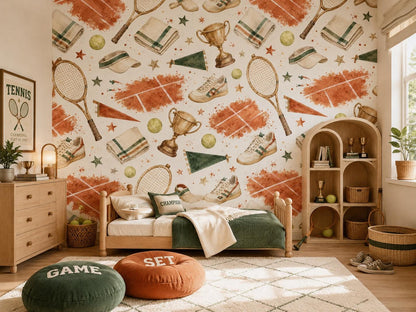 Vintage Tennis Clay Court Wallpaper: Kids Sports Wall Mural