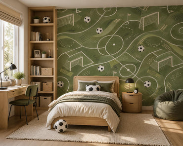Kids Soccer Wallpaper: Green Field Wall Mural for Boys Room