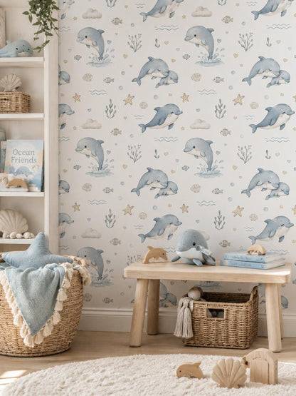 Dolphin Wallpaper: Coastal Nursery Wall Mural