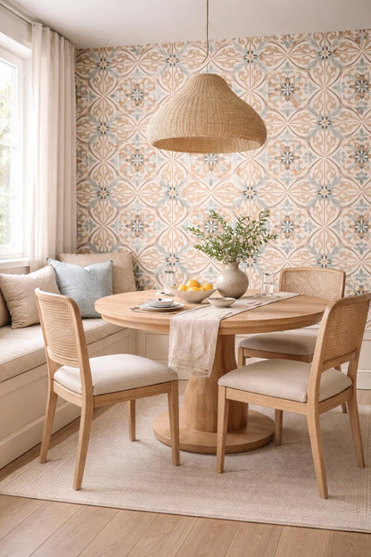 Vintage Mediterranean Tile Wallpaper Peel and Stick Blue Beige Wall Mural