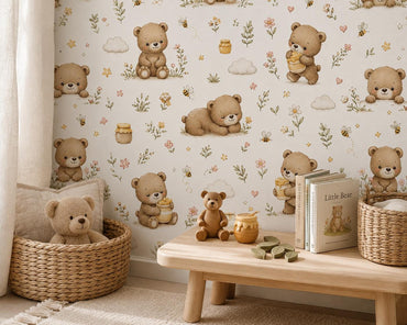 Bear Wallpaper: Honey Meadow Nursery Mural