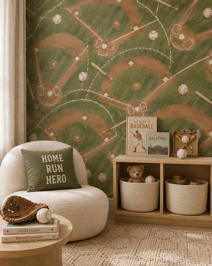 Kids Baseball Wallpaper: Stadium Field Wall Mural for Boys Room