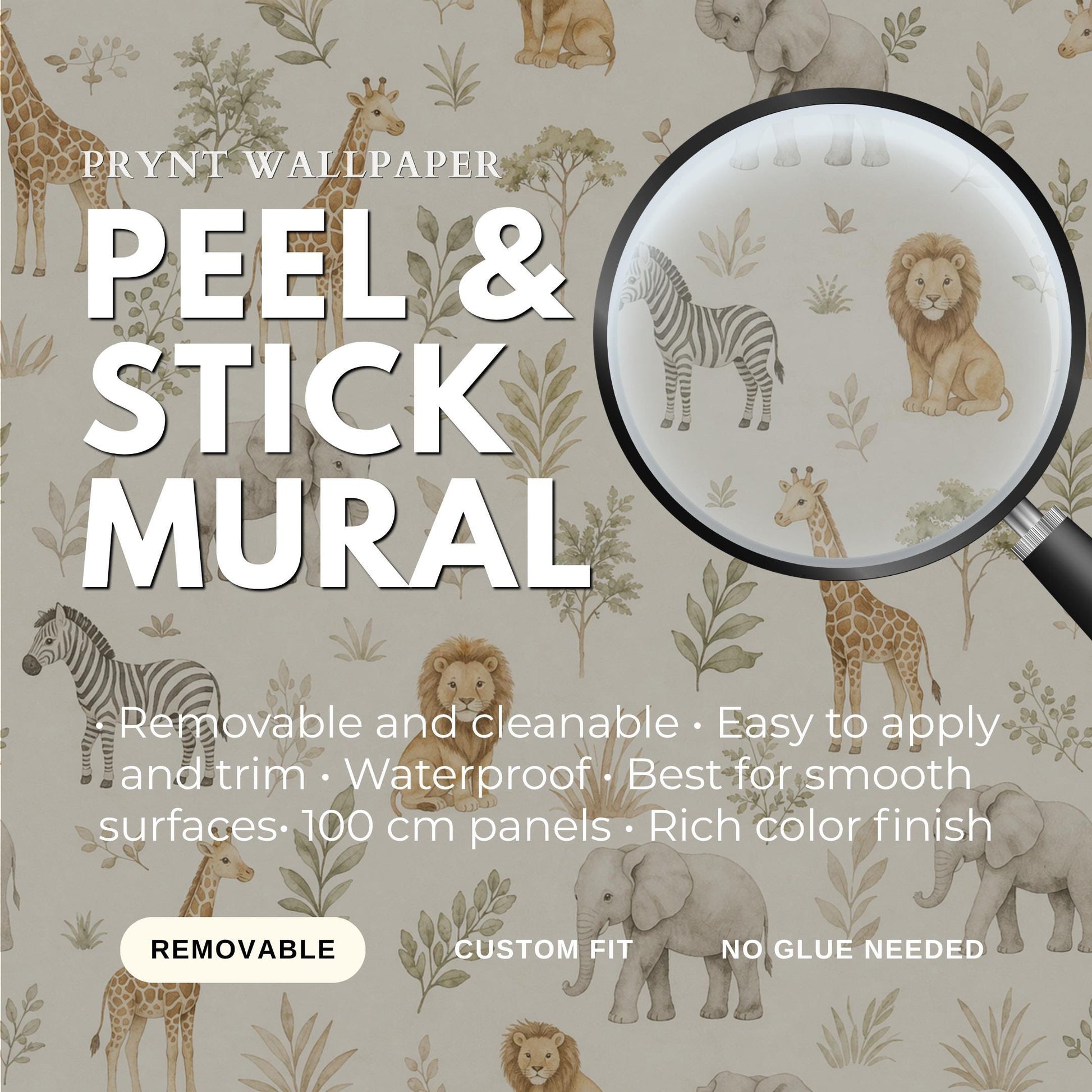 Safari Animal Wallpaper: Neutral Nursery Wall Mural
