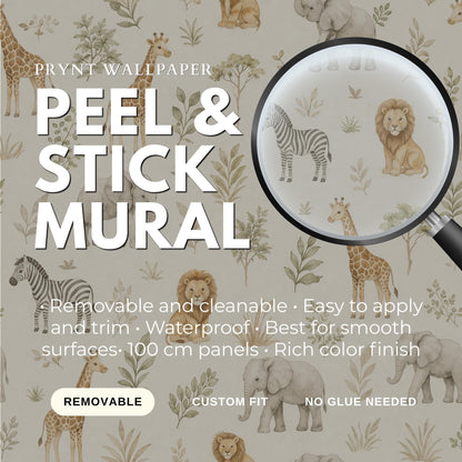 Safari Animal Wallpaper: Neutral Nursery Wall Mural