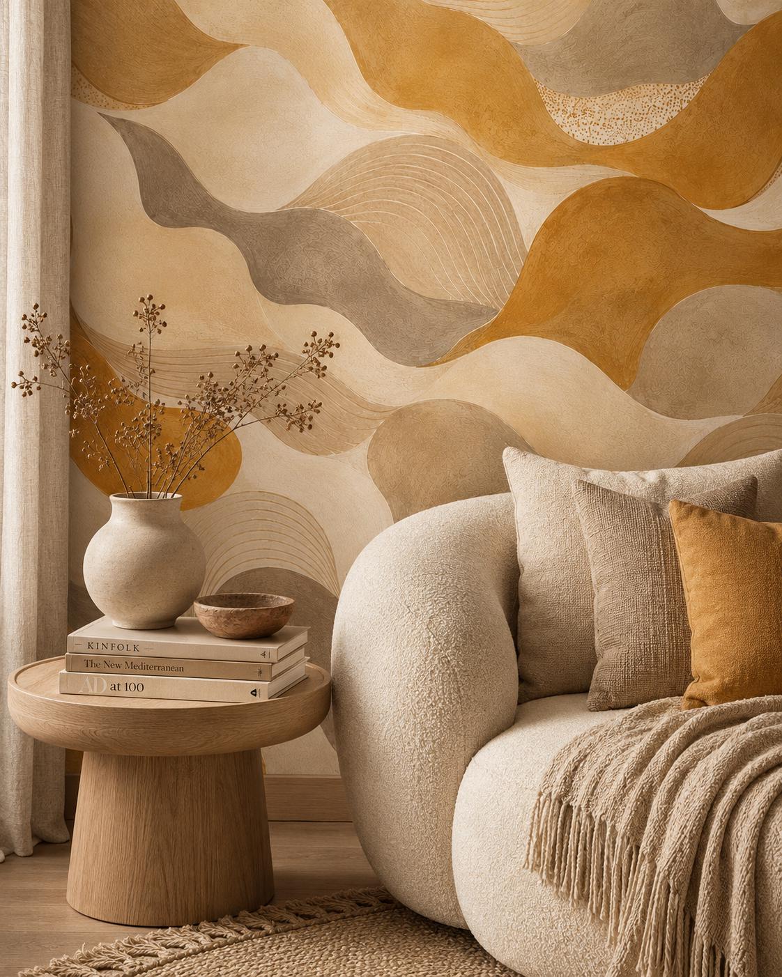 Ochre Abstract Wallpaper: Golden Earth Wall Mural