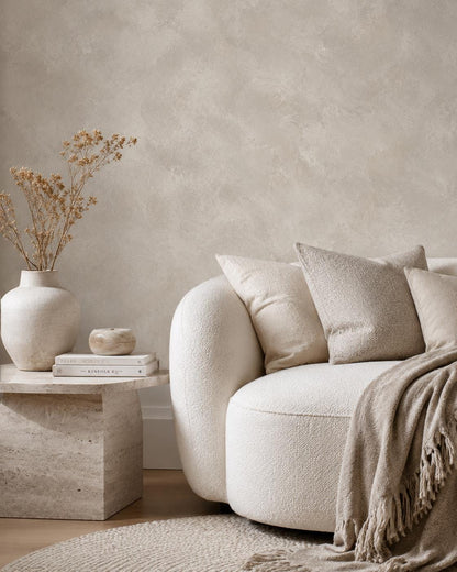 Light Greige Limewash Wallpaper: Neutral Plaster Wall Mural