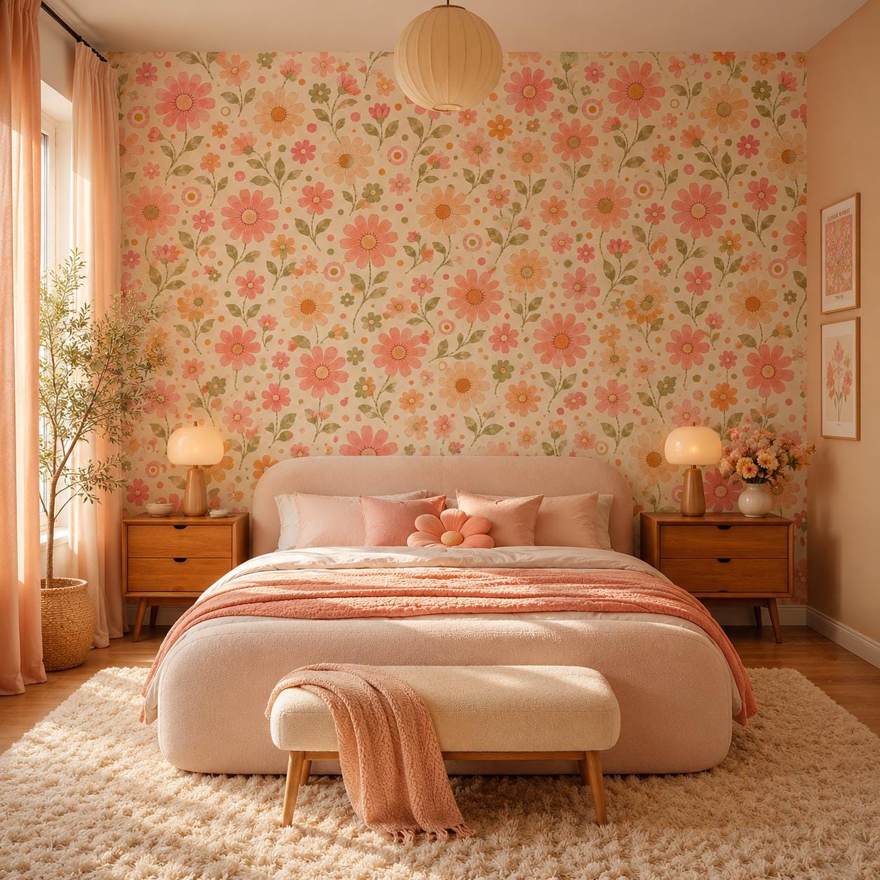 Retro Pink Daisy Wallpaper: Vintage Floral Wall Mural