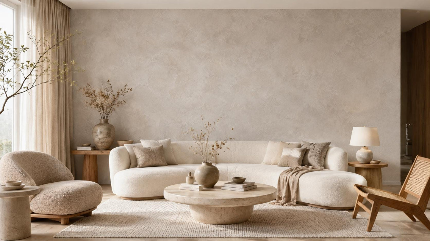 Dove Grey Limewash Wallpaper: Soft Plaster Wall Mural