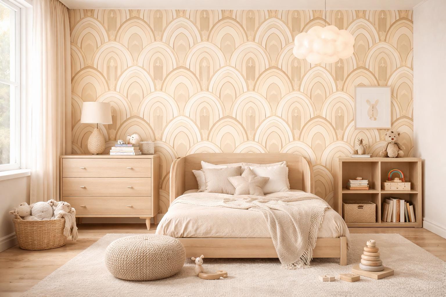 Beige Art Deco Arch Wallpaper: Geometric Arch Mural (Peel and Stick)