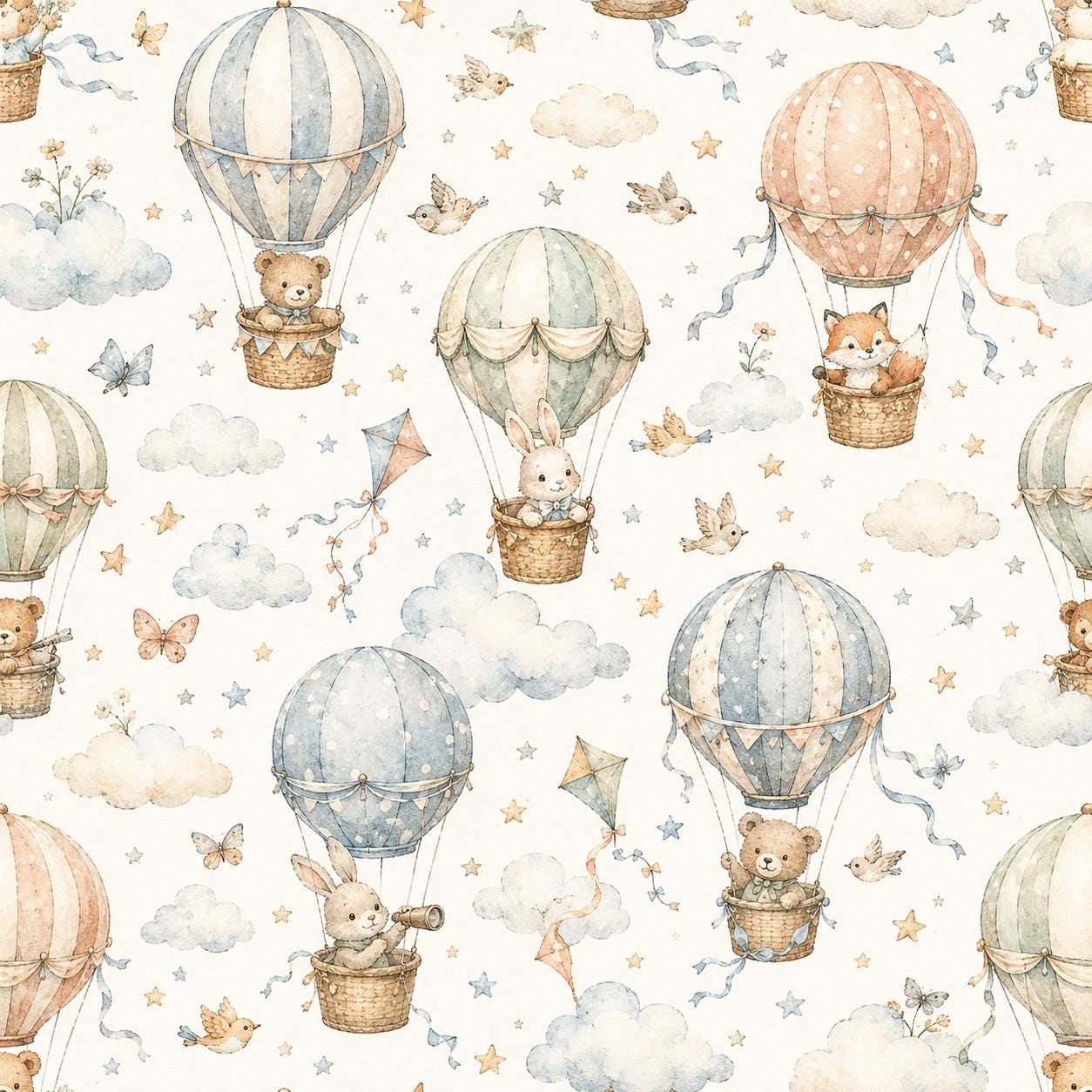 Vintage Balloon Animal Wallpaper: White Nursery Wall Mural