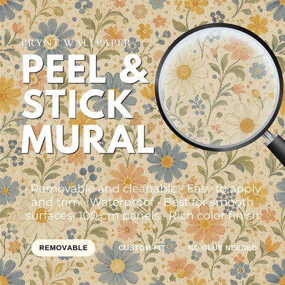 Retro Daisy Garden Wallpaper: Vintage Floral Wall Mural