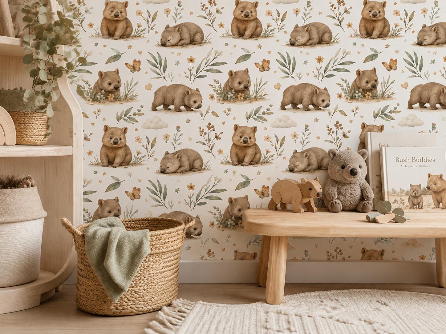 Wombat Outback Wallpaper: Australian Animal Nursery Mural