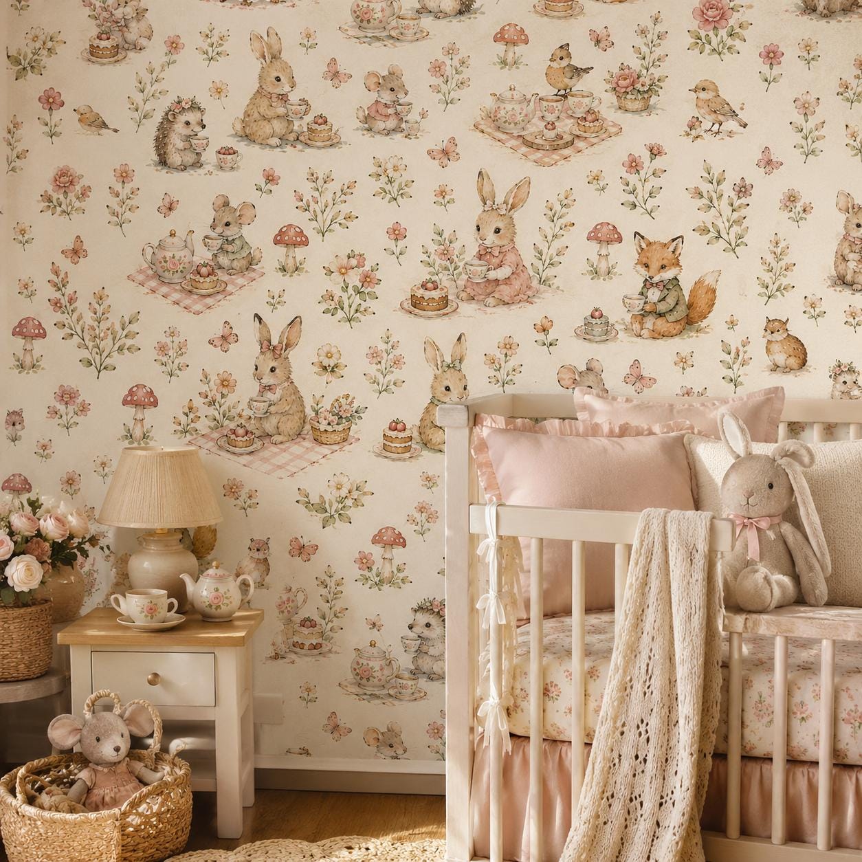 Garden Tea Party Animal Wallpaper: Whimsical Nursery Wall Mural
