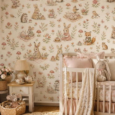 Garden Tea Party Animal Wallpaper: Whimsical Nursery Wall Mural