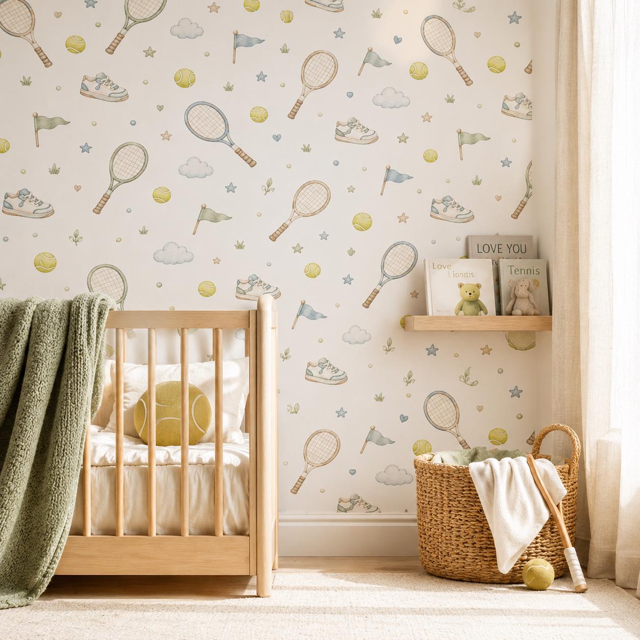 Tennis Racket Wallpaper: Court Sports Nursery Wall Mural