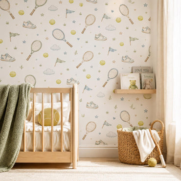 Tennis Racket Wallpaper: Court Sports Nursery Wall Mural