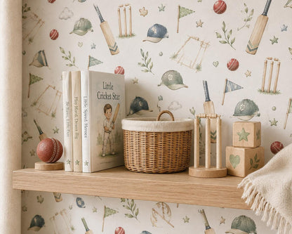 Cricket Bat Wallpaper: Classic Sports Nursery Wall Mural