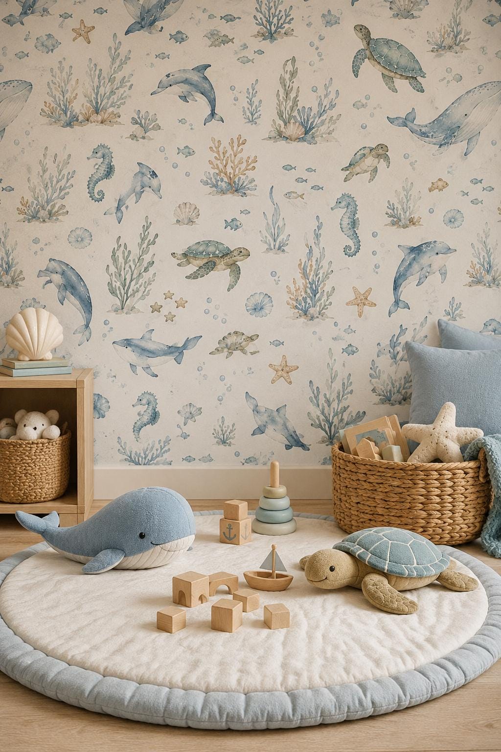 Ocean Animal Wallpaper: Soft Sea Nursery Wall Mural