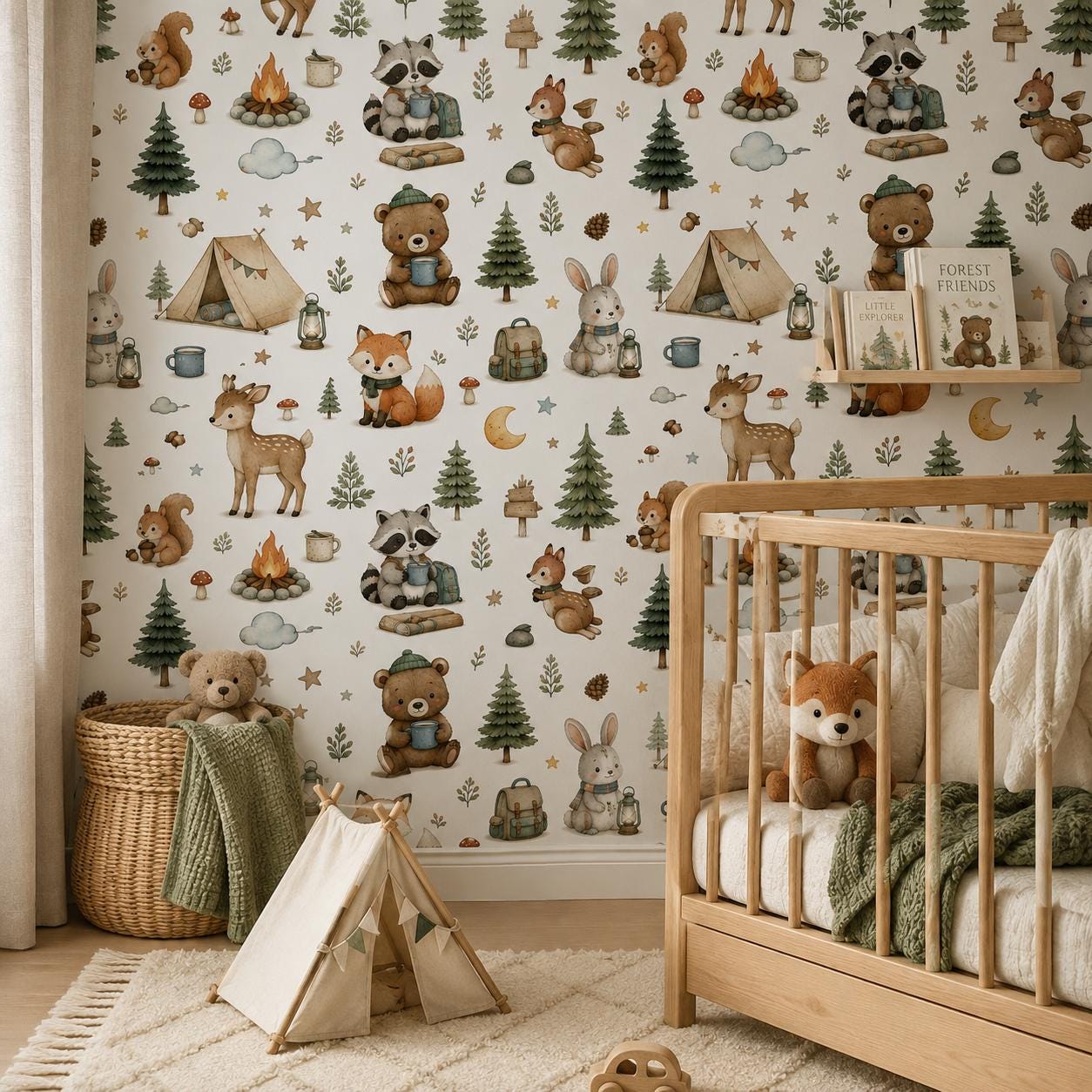 Forest Camping Wallpaper: Woodland Animal Mural
