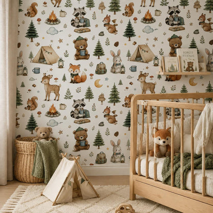 Forest Camping Wallpaper: Woodland Animal Mural