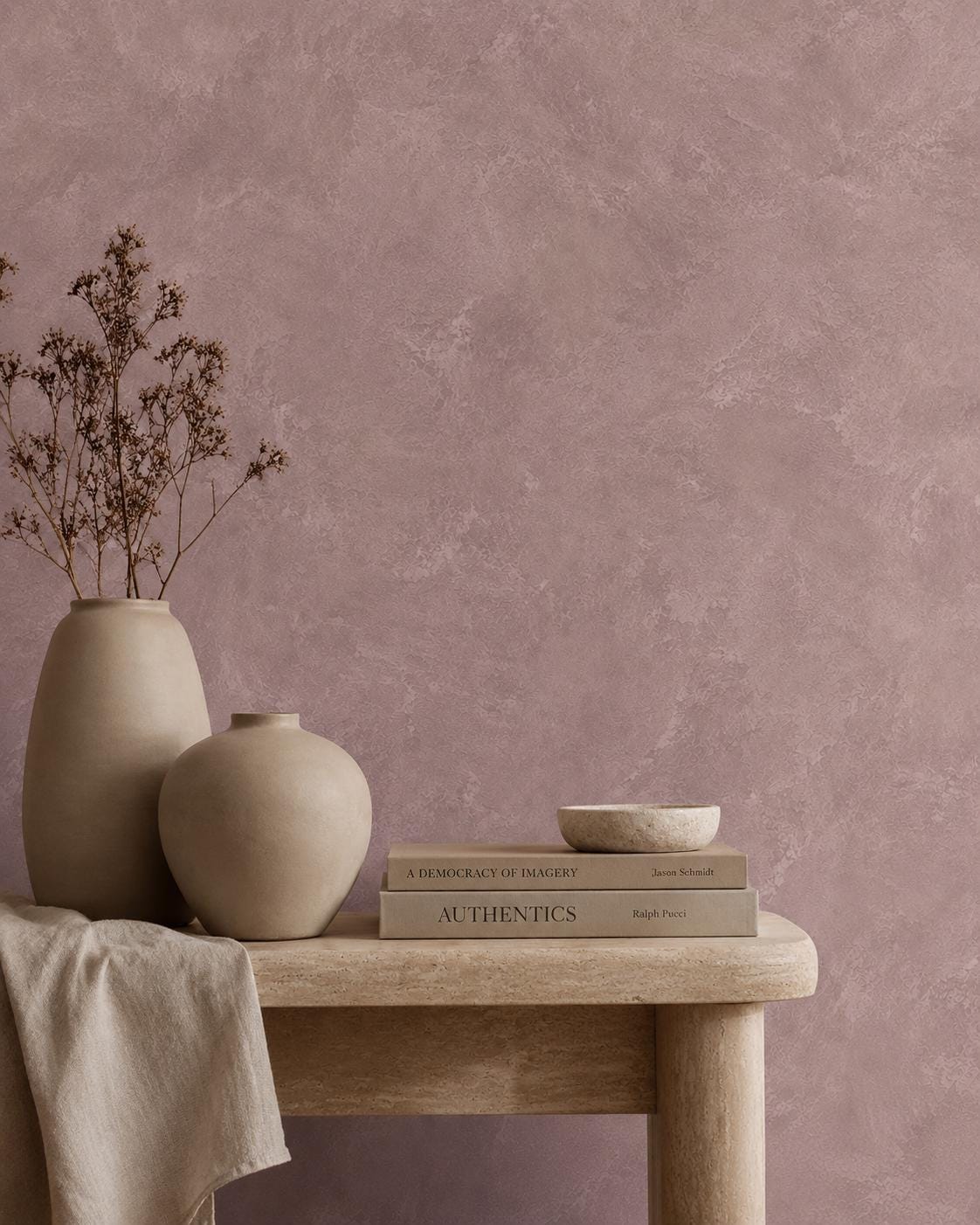 Dusty Mauve Plaster Wallpaper: Muted Pink Textured Wall Mural