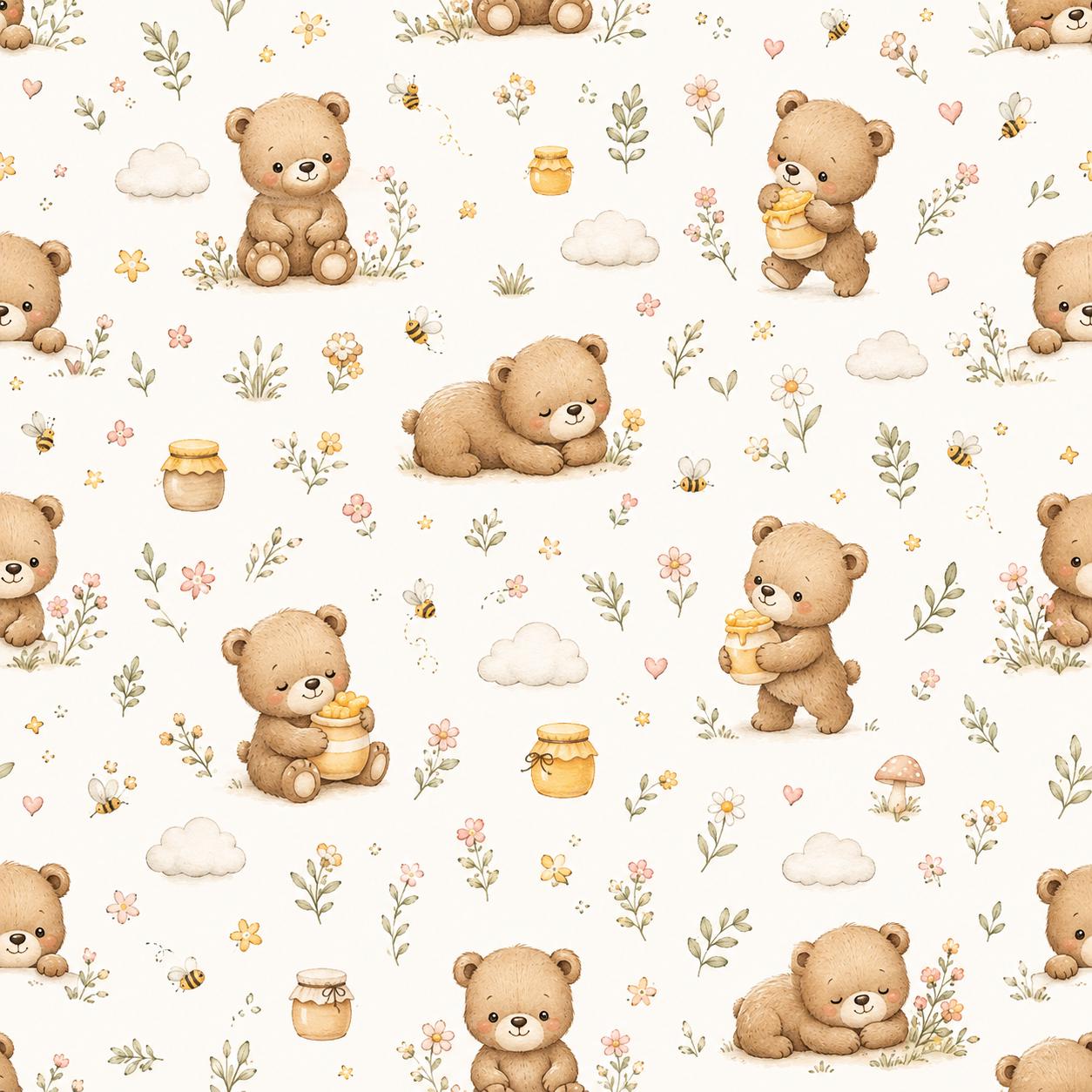 Bear Wallpaper: Honey Meadow Nursery Mural