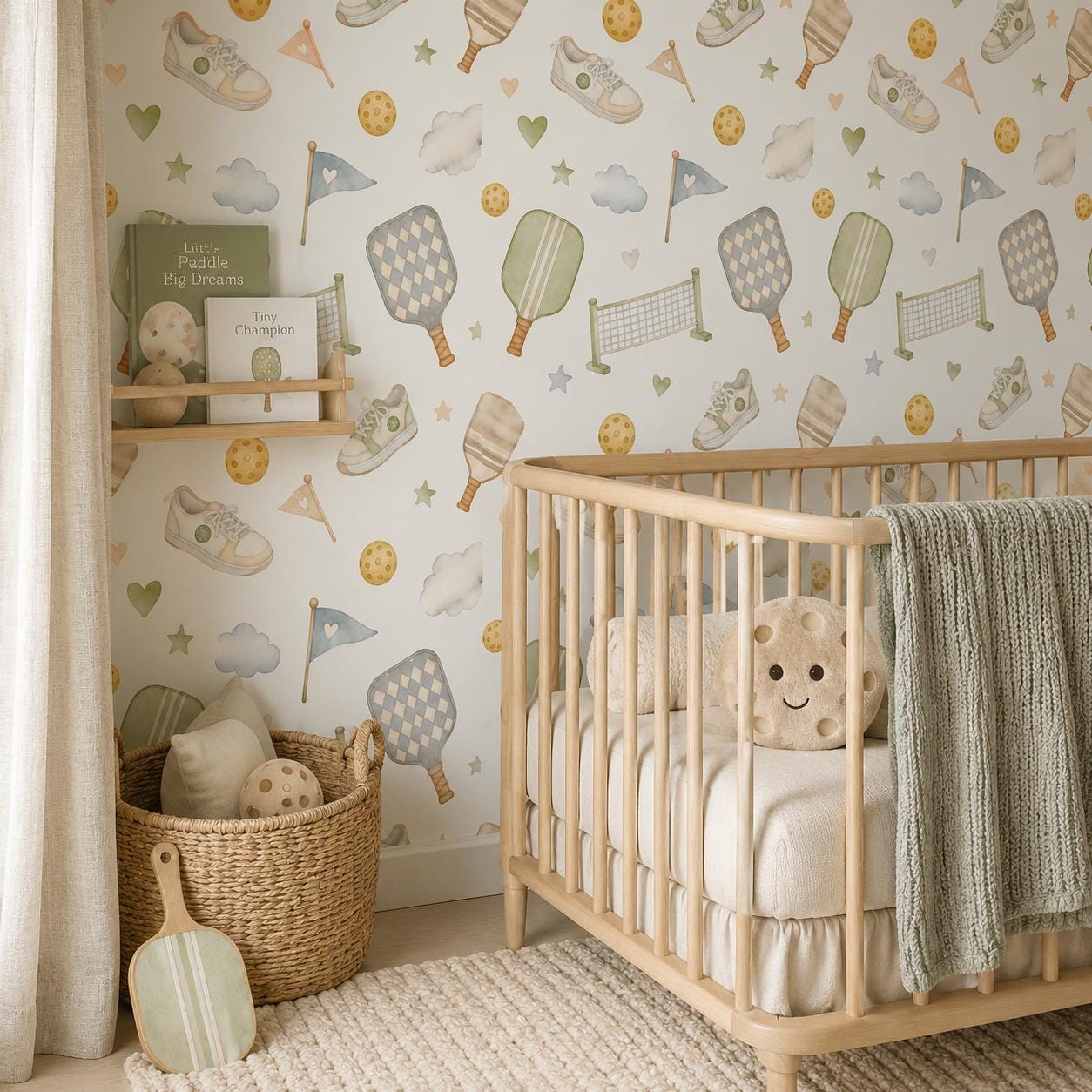 Pickleball Paddle Wallpaper: Court Sports Nursery Mural