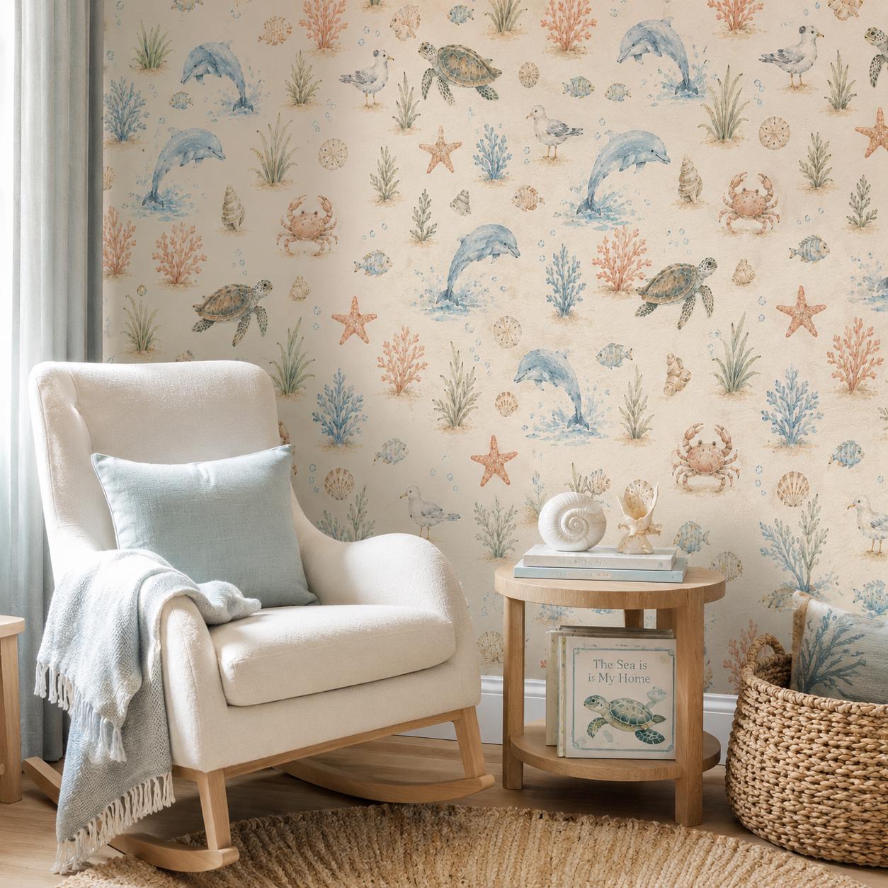Beach Animal Wallpaper: Coastal Nursery Wall Mural