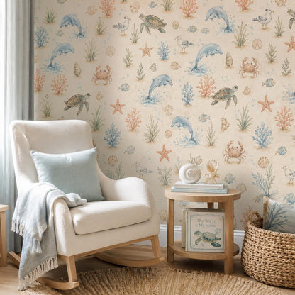 Beach Animal Wallpaper: Coastal Nursery Wall Mural