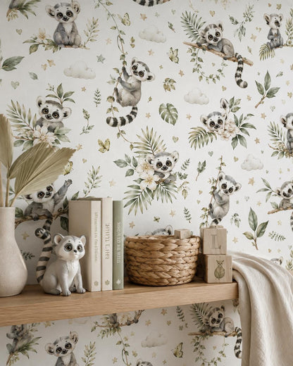 Lemur Jungle Wallpaper: Tropical Animal Nursery Wall Mural