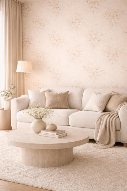 Cream Floral Wallpaper: Neutral Botanical Peel and Stick Wall Mural