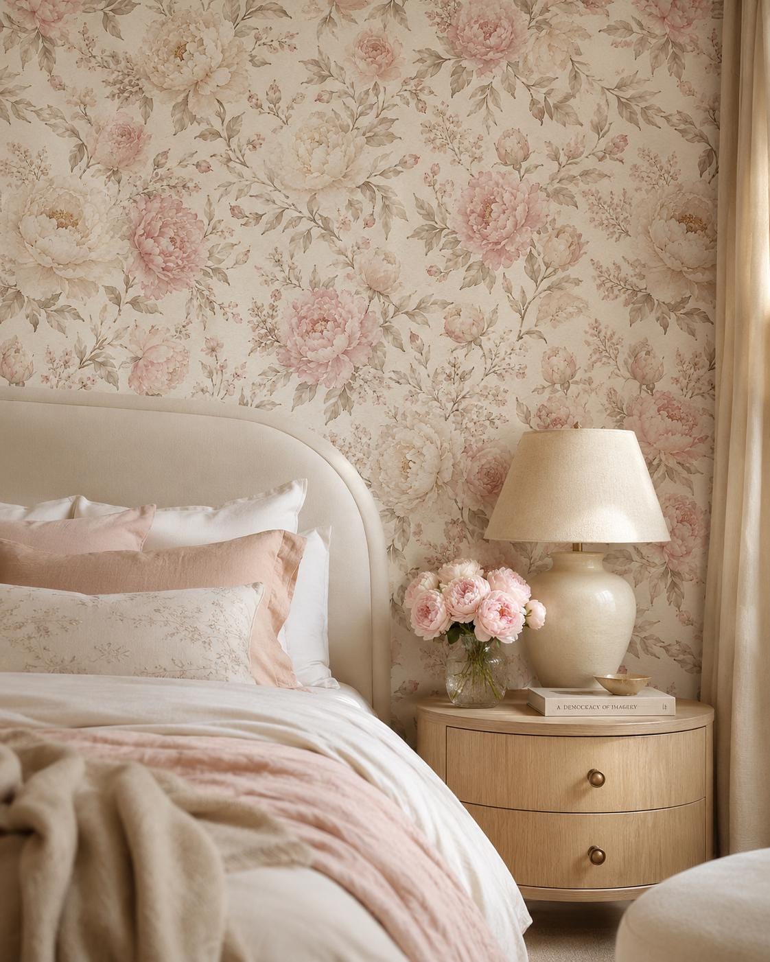 Champagne Blush Peony Wallpaper: Romantic Floral Wall Mural