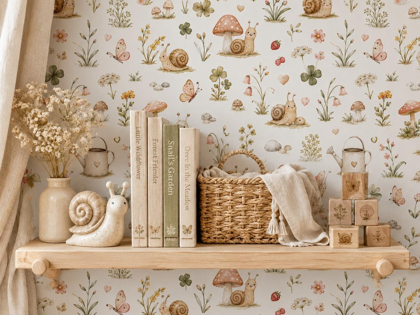 Snail Garden Wallpaper: Custom Peel and Stick Nursery Mural
