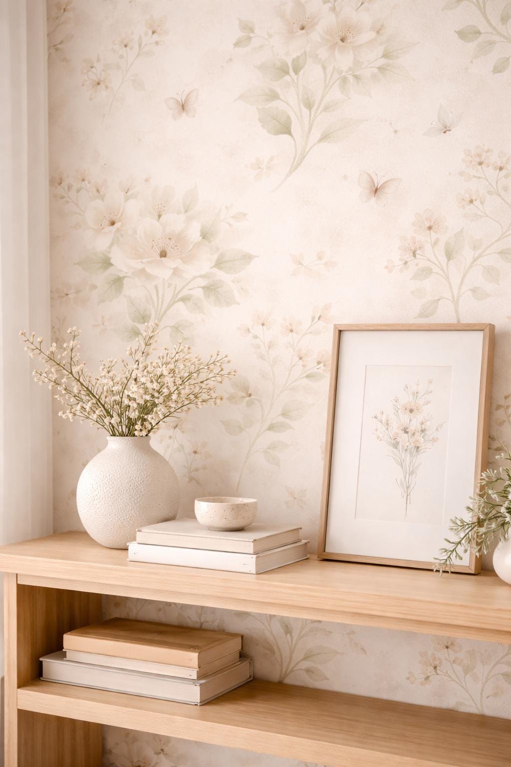 Sage Green Floral Wallpaper: Botanical Peel and Stick Wall Mural (Custom Fit)