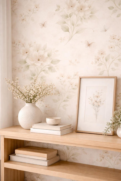 Sage Green Floral Wallpaper: Botanical Peel and Stick Wall Mural (Custom Fit)