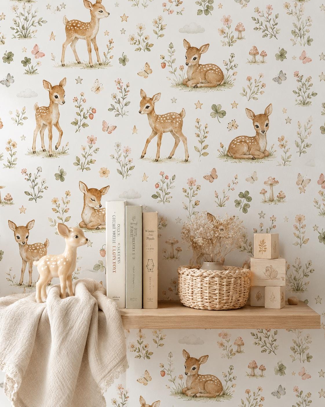 Fawn Wallpaper: Meadow Deer Nursery Mural