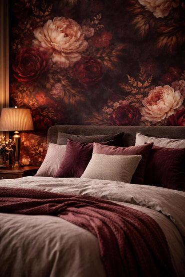Dark Floral Peony Wallpaper: Vintage Peel and Stick Mural