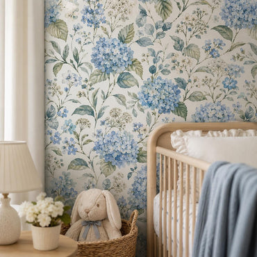 Blue Hydrangea Wallpaper: White Floral Wall Mural