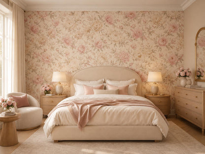 Champagne Blush Peony Wallpaper: Romantic Floral Wall Mural