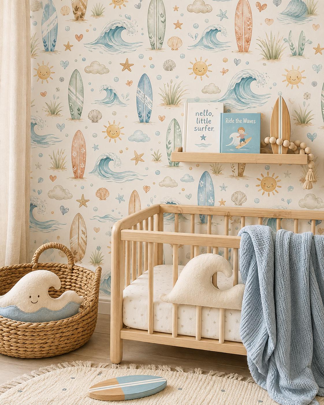 Surfboard Wallpaper: Coastal Sports Nursery Wall Mural